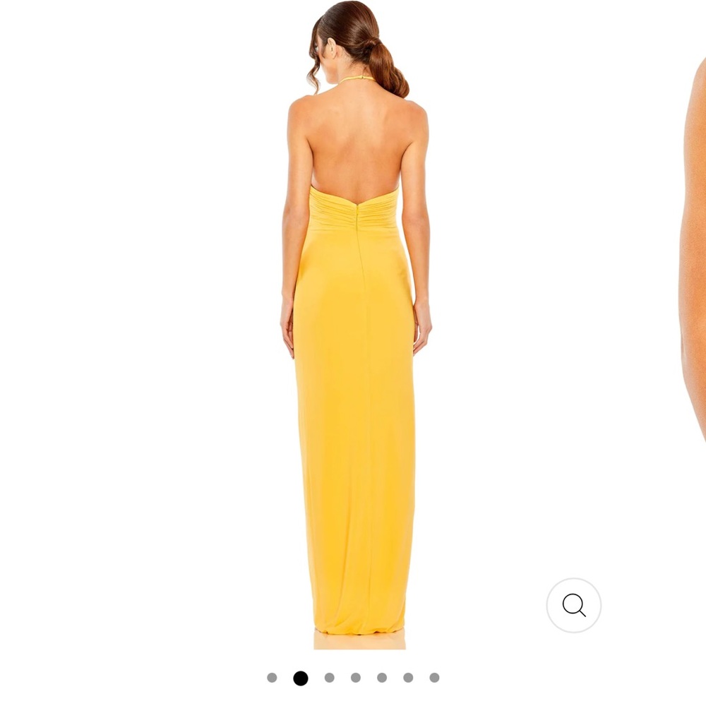 MAC DUGGAL Halter Neck Rouched Side Front Slit Gown in Marigold Size Small - Picture 2 of 7